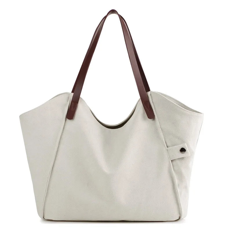 Women Canvas Handbags Solid Large Capacity Travel Shopping Handbag