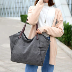 Women Canvas Handbags Solid Large Capacity Travel Shopping Handbag