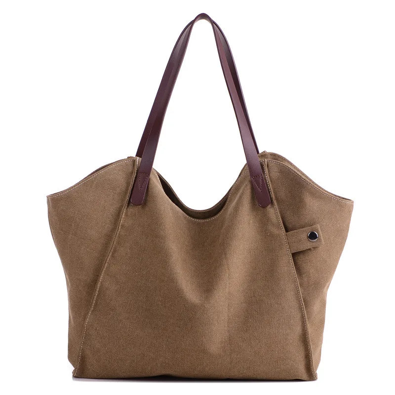 Women Canvas Handbags Solid Large Capacity Travel Shopping Handbag