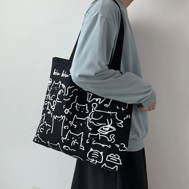 Women Canvas Shopping Bags Eco Reusable Foldable Shoulder Bag Large Capacity