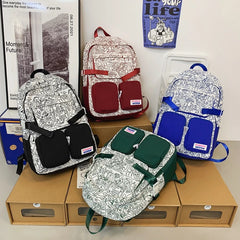 Women Cartoon Print School Bag Girl Travel Large Book Backpack