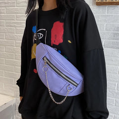 Women Chain Waist Bag Canvas Fanny Pack Money Phone Chest Bag