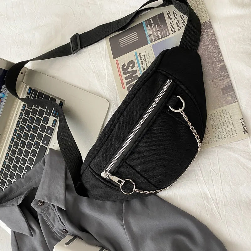 Women Chain Waist Bag Canvas Fanny Pack Travel Money Phone Chest