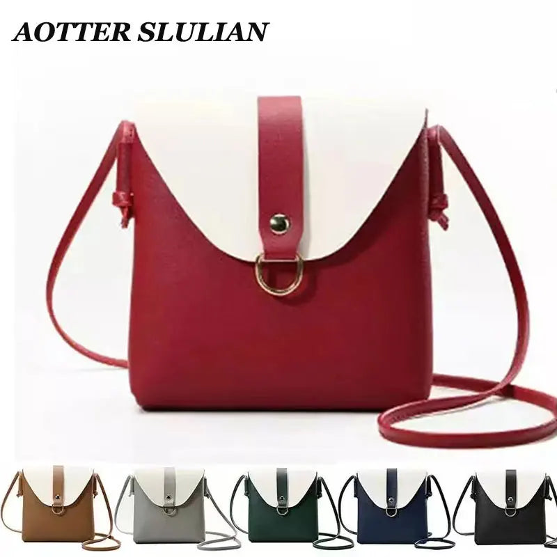Women Contrast Crossbody Bag PU Leather Phone Purse Female Shoulder Strap