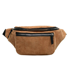 Women Corduroy Fanny Pack Waist Bag Lady Pleated Pattern Waist Belt Pouch