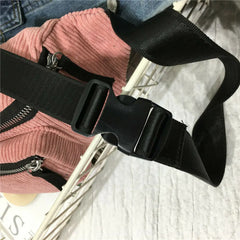 Women Corduroy Fanny Pack Waist Bag Lady Pleated Pattern Waist Belt Pouch