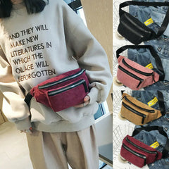 Women Corduroy Fanny Pack Waist Bag Lady Pleated Pattern Waist Belt Pouch