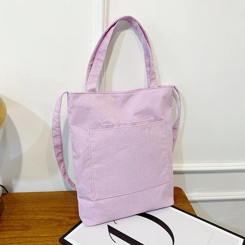 Women Corduroy Shoulder Shopping Bags Reusable Casual Travel Tote