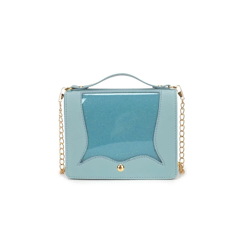Women Cross Body Bag PVC Transparent Chain Messenger Flap Handbags