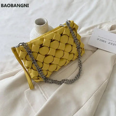 Women Crossbody Bag Temperament Handbag Textured Shoulder Bag INS Woven Chain