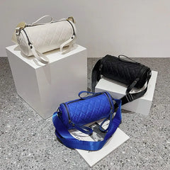 Women Cylinder Pillow Bag Diamond Lattice Shoulder Bag