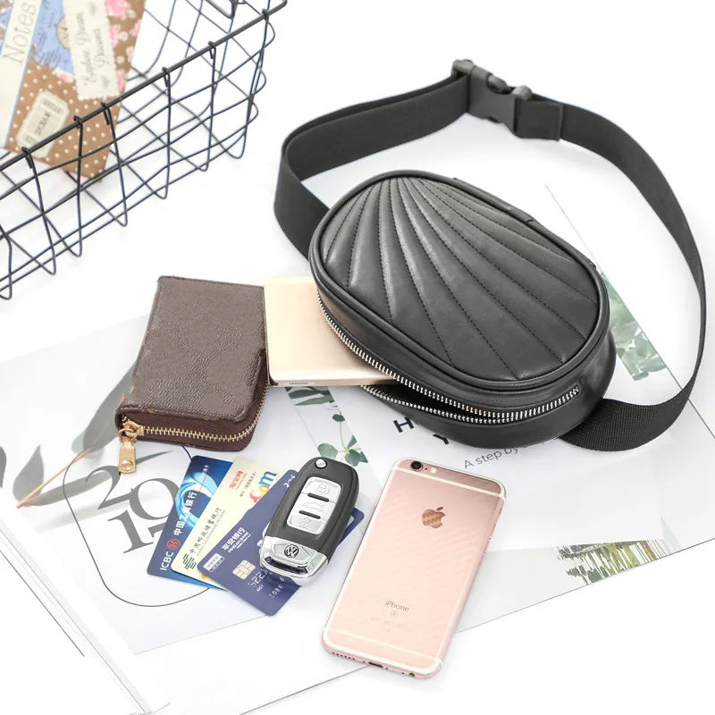Women Zipper Waist Pack Fanny Pack Pu Leather Waist Bag