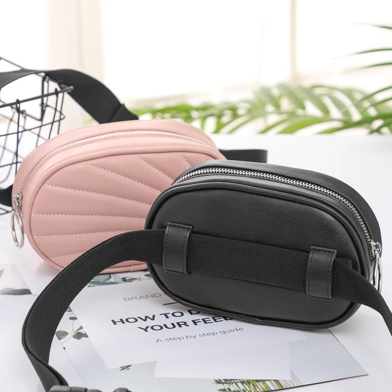 Women Zipper Waist Pack Fanny Pack Pu Leather Waist Bag