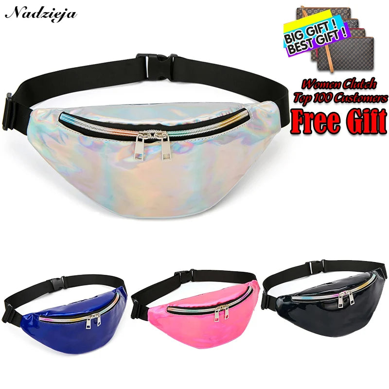 Women Hologram Pink Laser Chest Bags Reflective Waist Pack