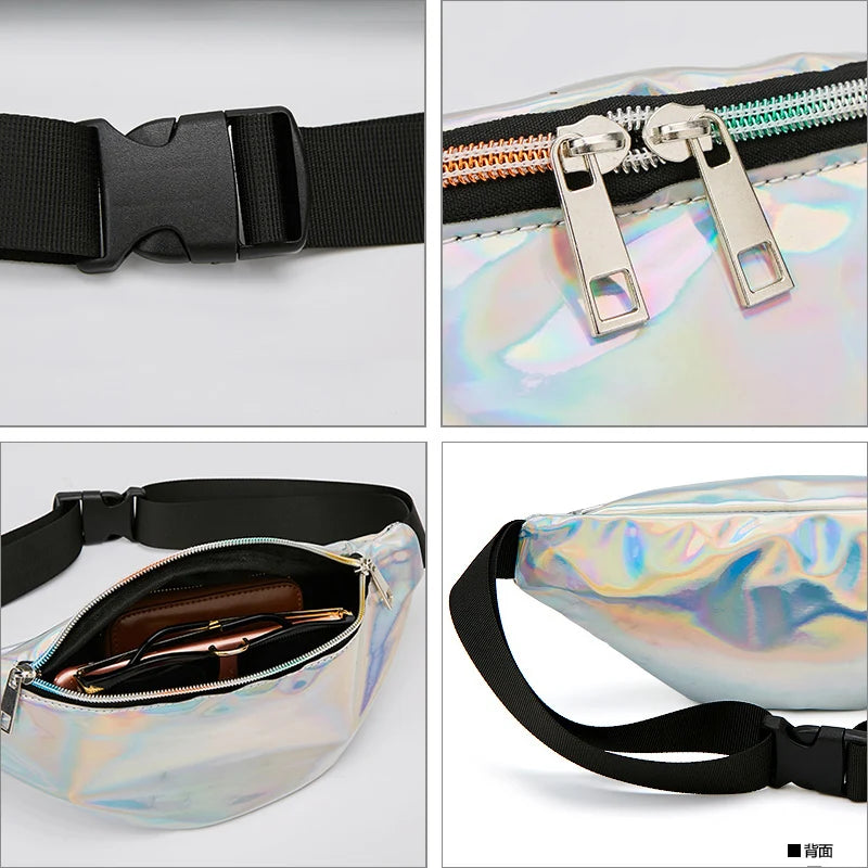 Women Hologram Pink Laser Chest Bags Reflective Waist Pack