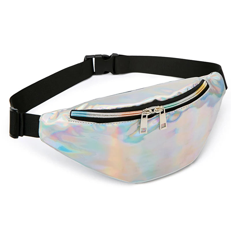 Women Hologram Pink Laser Chest Bags Reflective Waist Pack