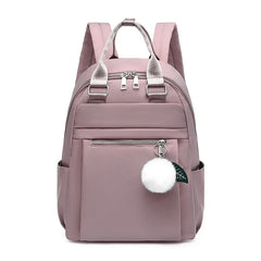 Women Waterproof Backpack Plush Ball Red Lightweight Casual Travel Bag