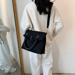 Women Canvas Shoulder Bags Large Capacity Casual Totes Preppy Style