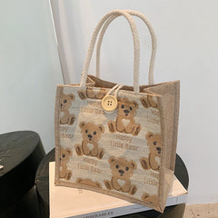 Women Girls Bear Canvas Tote Bags Large Capacity Lunch Bag