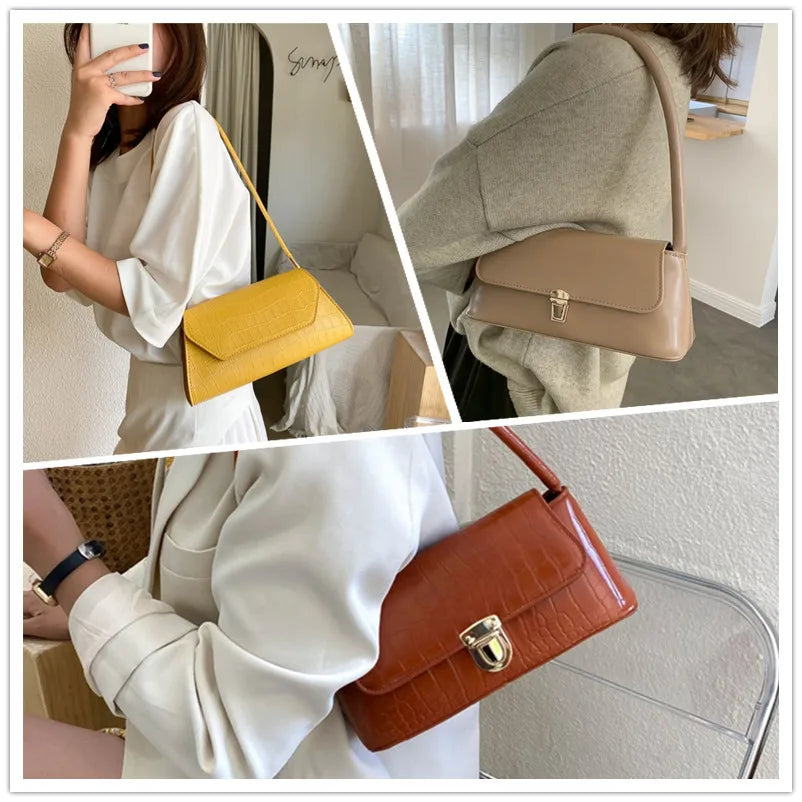 Women Handbag Retro PU-leather Shoulder Bag Stylish Underarm Bag