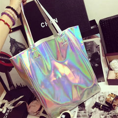 Women Handbag Laser Hologram Leather Shoulder Bag Large Capacity Casual Tote