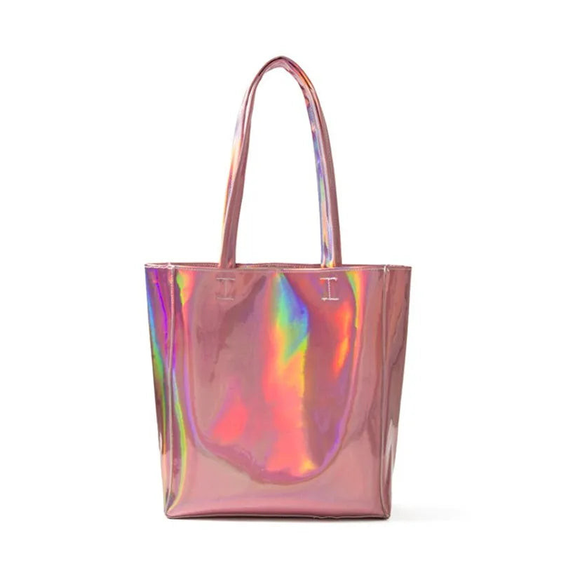 Women Handbag Laser Hologram Leather Shoulder Bag Large Capacity Casual Tote