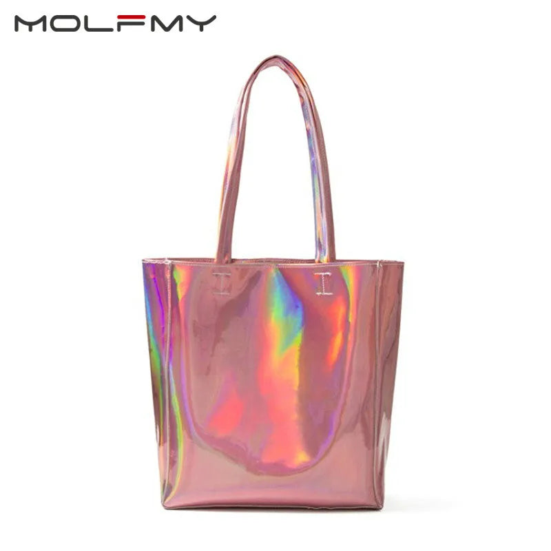 Women Handbag Laser Hologram Leather Shoulder Bag Large Capacity Casual Tote