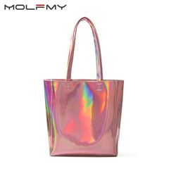 Women Handbag Laser Hologram Leather Shoulder Bag Large Capacity Casual Tote