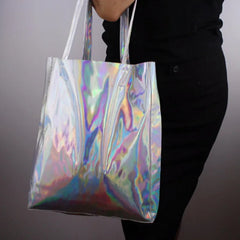Women Handbag Laser Hologram Leather Shoulder Bag Large Capacity Casual Tote