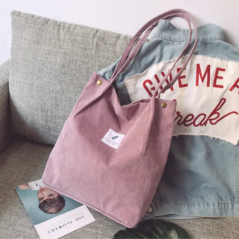 Corduroy Shoulder Bag Large Capacity Shopping Tote