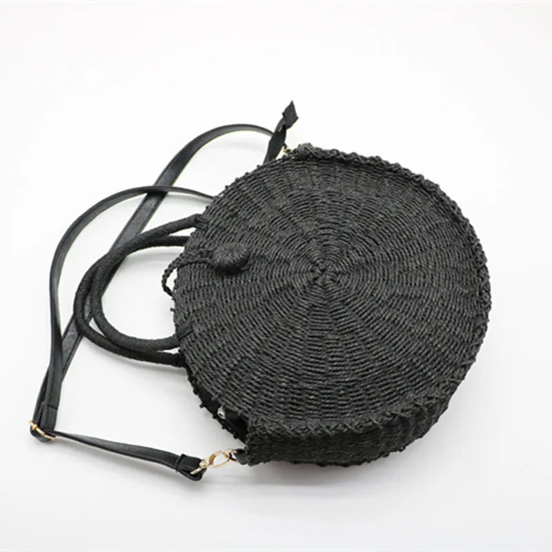 Women Handbag Summer Beach Tote Circle Bag Rattan Round Handbag
