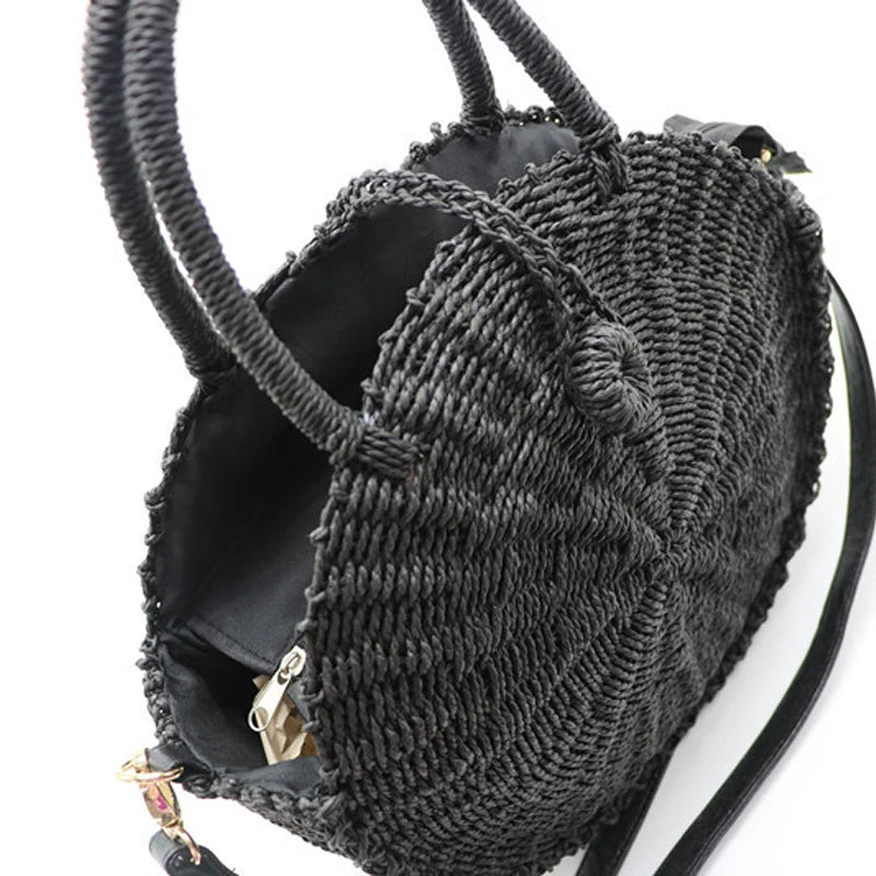 Women Handbag Summer Beach Tote Circle Bag Rattan Round Handbag