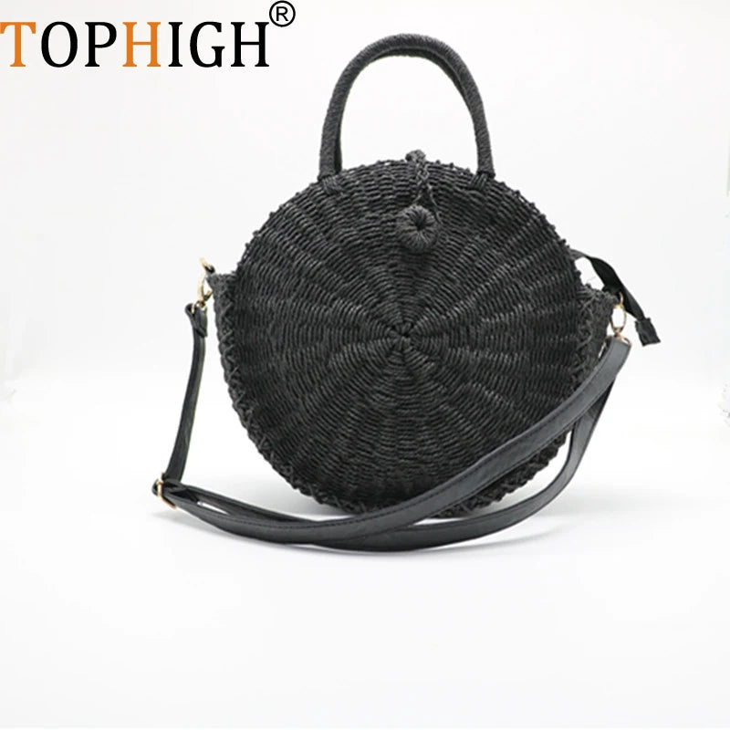 Women Handbag Summer Beach Tote Circle Bag Rattan Round Handbag