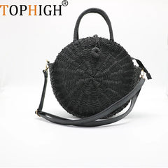 Women Handbag Summer Beach Tote Circle Bag Rattan Round Handbag