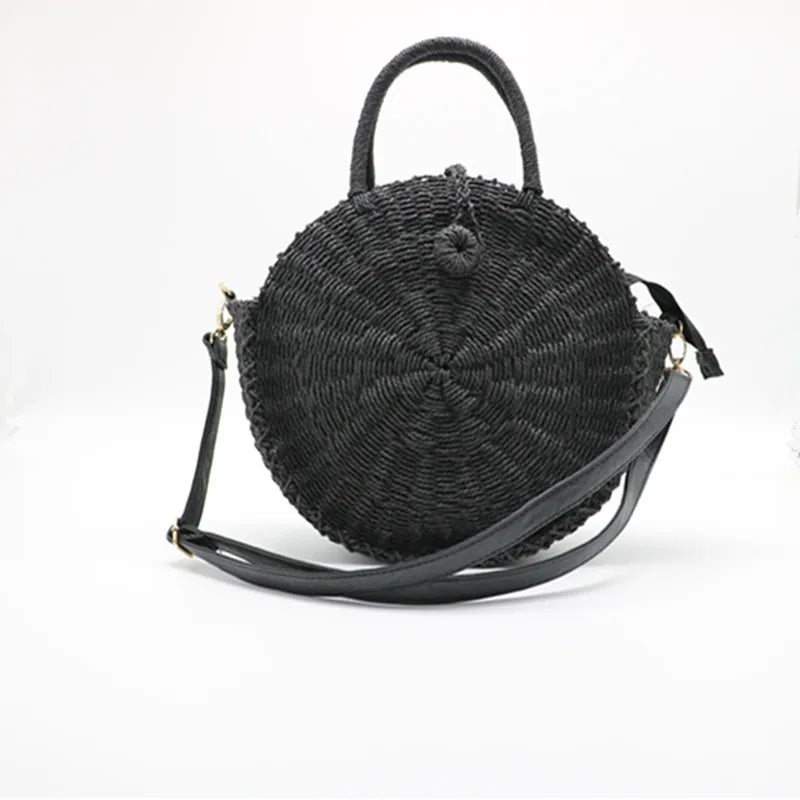 Women Handbag Summer Beach Tote Circle Bag Rattan Round Handbag