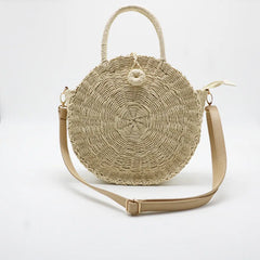 Women Handbag Summer Beach Tote Circle Bag Rattan Round Handbag