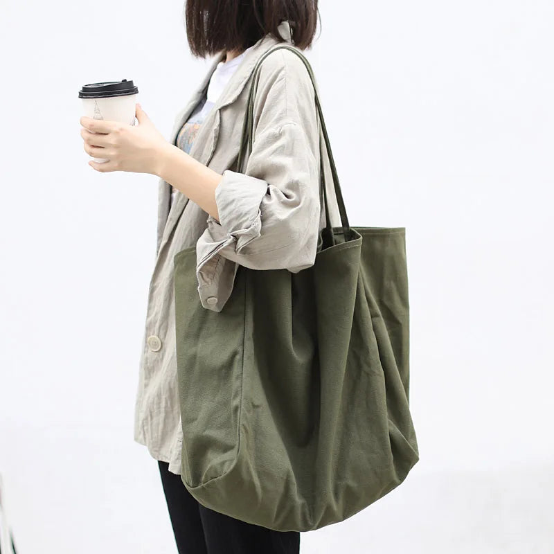 Reusable Canvas Shoulder Bags Large Capacity Shopping Bag