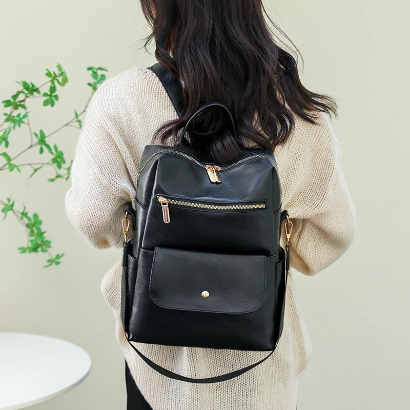 Vintage High Leather Backpack for Women