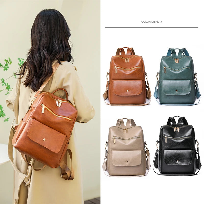 Vintage High Leather Backpack for Women
