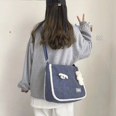 Women Corduroy Messenger Bag Large Capacity Student Shoulder Satchel
