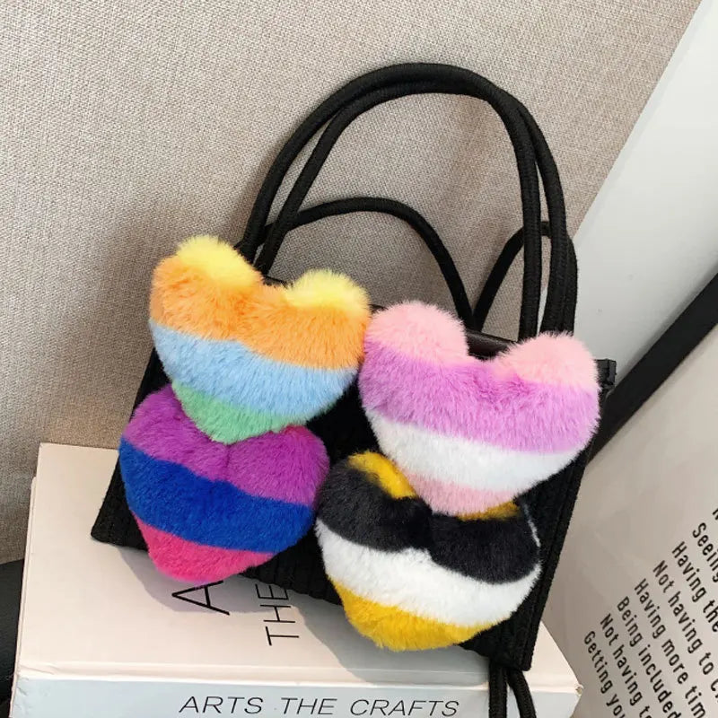 Heart-shaped Fluffy Tote Bag for Women, Large Capacity Single Shoulder Purse
