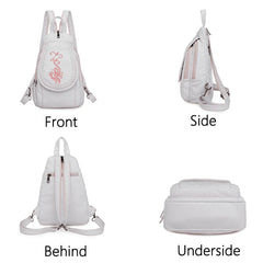 Women Leather Backpack Small Travel Backpack Flowers Embroidery School Bags