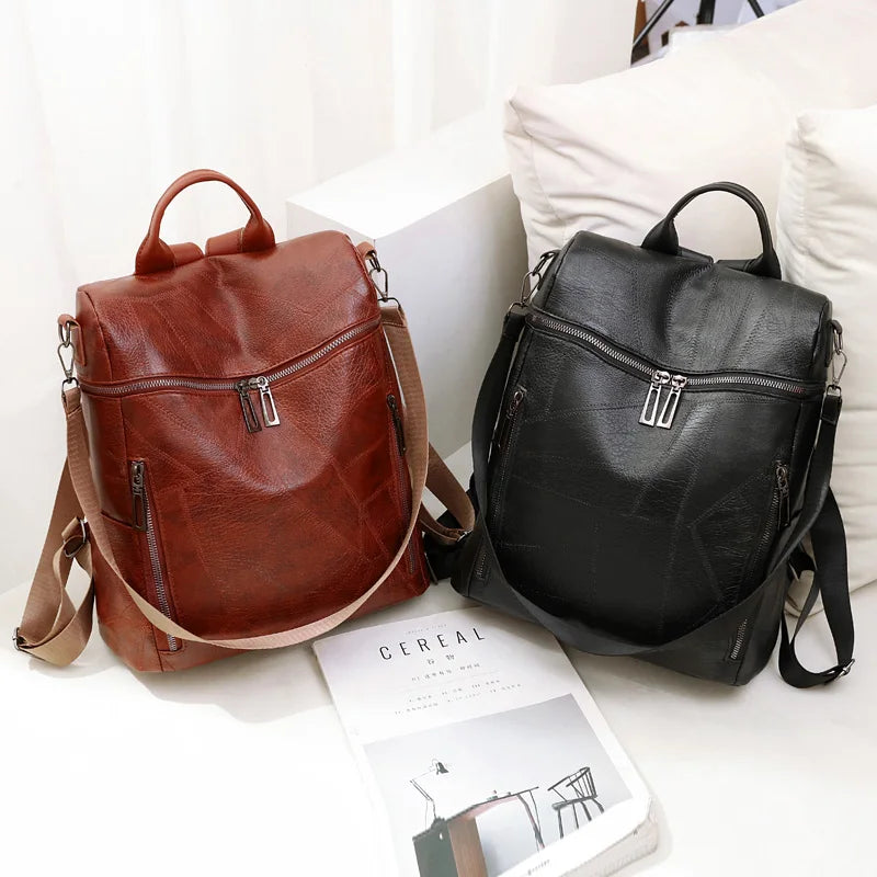 Women Leather Backpacks Shoulder Bags High-Capacity Female Backpack