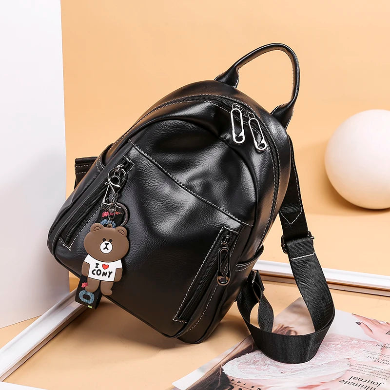 Women Leather Backpacks For Girls Travel School Backpack Female