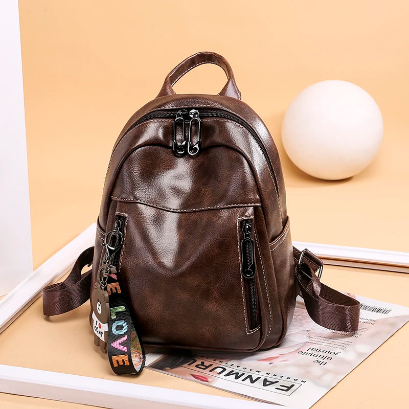 Women Leather Backpacks For Girls Travel School Backpack Female