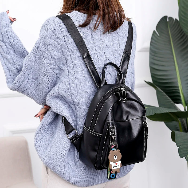 Women Leather Backpacks For Girls Travel School Backpack Female