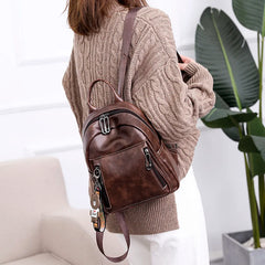Women Leather Backpacks For Girls Travel School Backpack Female