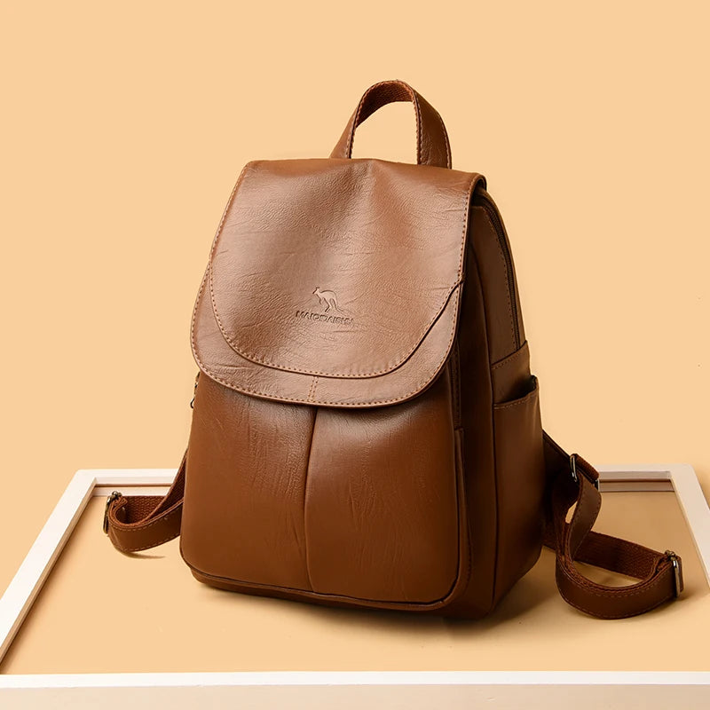 Vintage Leather Backpack for Women Girls School Bag Travel Bagpack