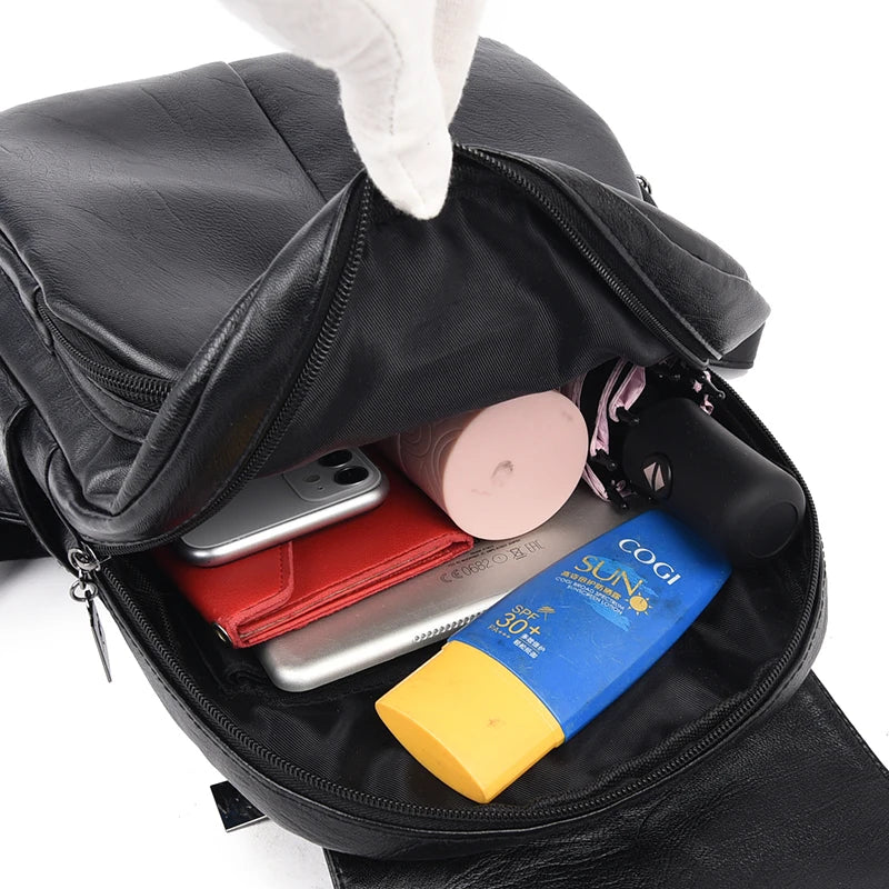 Vintage Leather Backpack for Women Girls School Bag Travel Bagpack