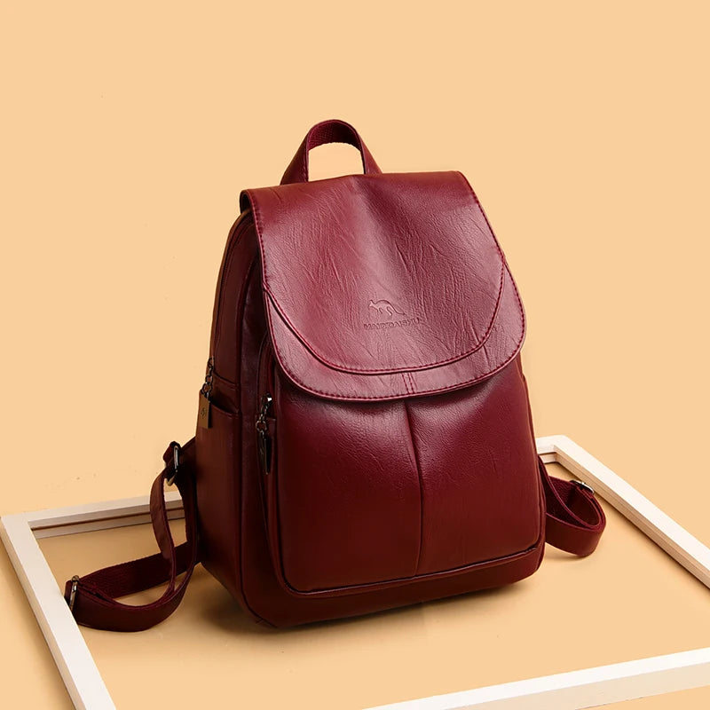 Vintage Leather Backpack for Women Girls School Bag Travel Bagpack